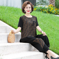 中老年女套装奶奶夏装短袖T恤胖妈妈两件套夏季太太加肥大码衣服_1 5XL(建议155斤-165斤） 小花套装