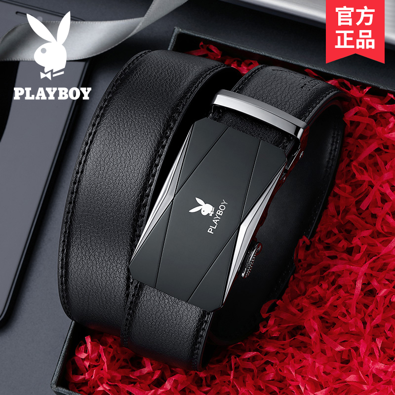 花花公子皮带男士自动扣牛皮2023新款腰带高档年轻人商务真皮人裤高清大图