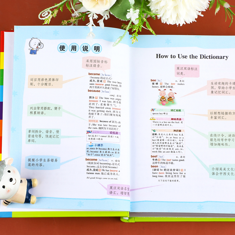 [正版]开心教育 小学生英语辞典多功能词典英汉双解大词典小词典新编 字典通用工具书辞典全功能大字彩色图案人教版必背单字4高清大图