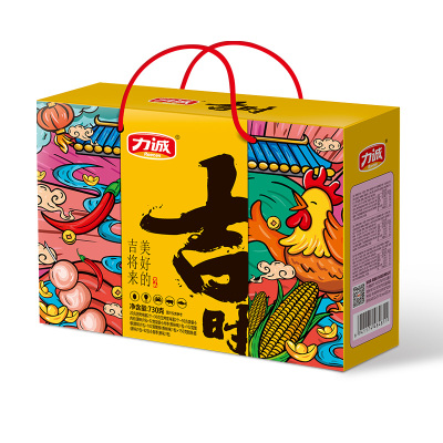 力诚[吉时]年货节新春红色礼盒肉类零食卤味零食 730g[8款产品]