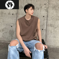 HongZun汗衫背心男夏季潮流美式高街ins无袖t恤简约纯色圆领运动坎肩上衣