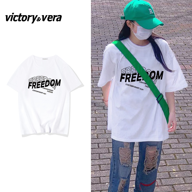 Victory&vere韩版白色纯棉短袖T恤女2022春夏新款宽松半袖上衣ins