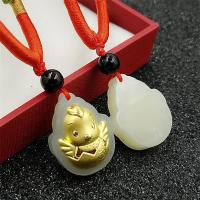 金镶玉金鸡坠和田玉镶3D黄金十二生肖鸡年礼品挂饰PTJWX9906送女朋友七夕情人节礼物