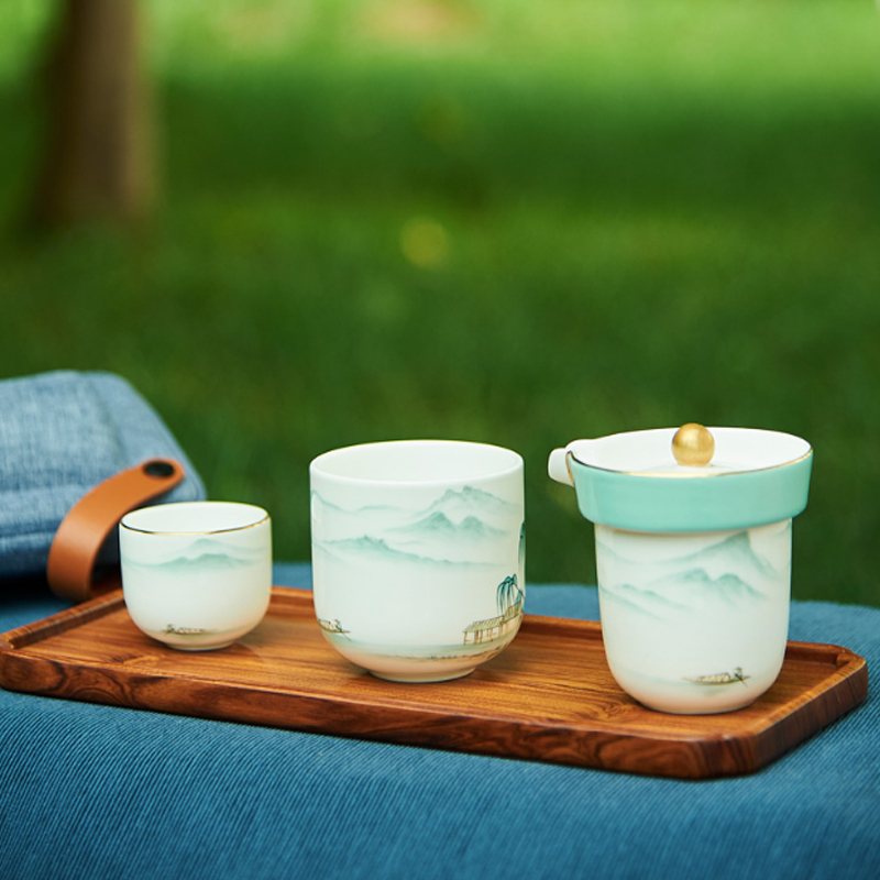 玛戈隆特 西湖盛宴一壶两杯便携旅行茶具 骨瓷快客杯家用茶具套装