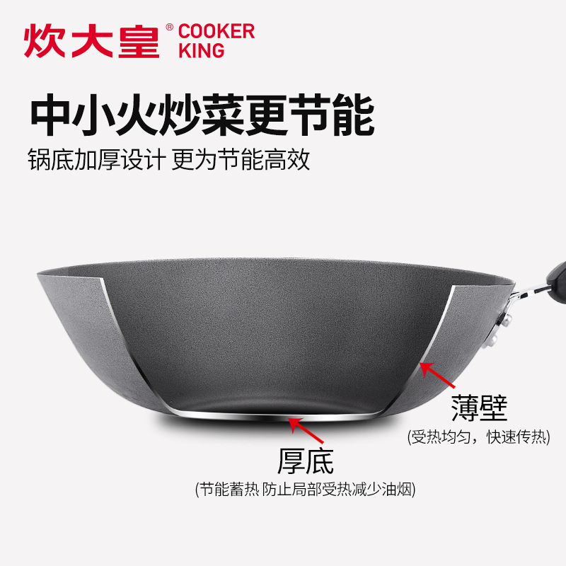 炊大皇(COOKER KING) 炒锅 C32B1 家用炒菜无涂层铁锅电磁炉通用