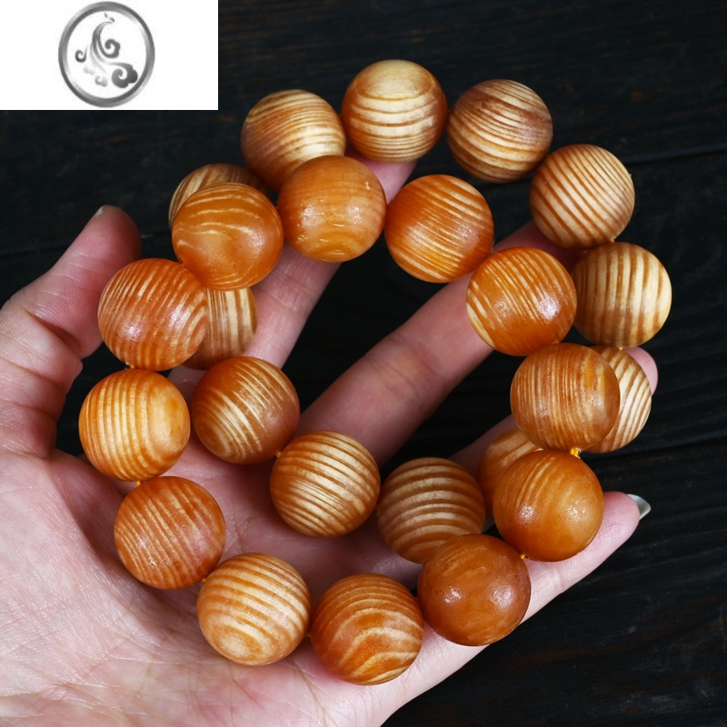 jimi琥珀木手串东北长白山沉香全满油松明子透光手链佛珠全玉化