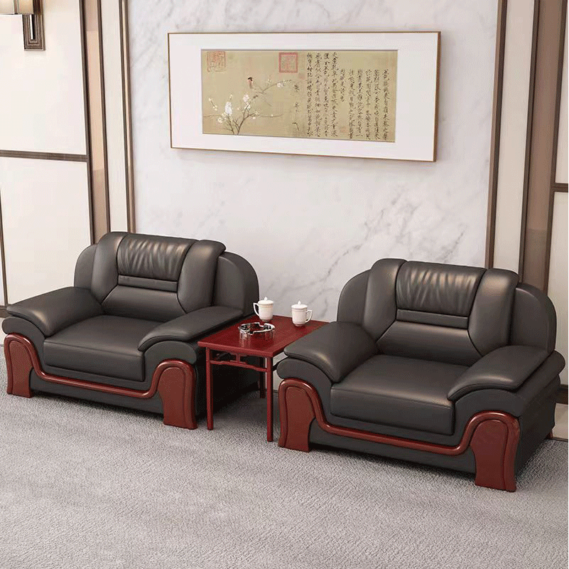 企来实木牛皮单人位沙发 1230*850*920mm 个高清大图