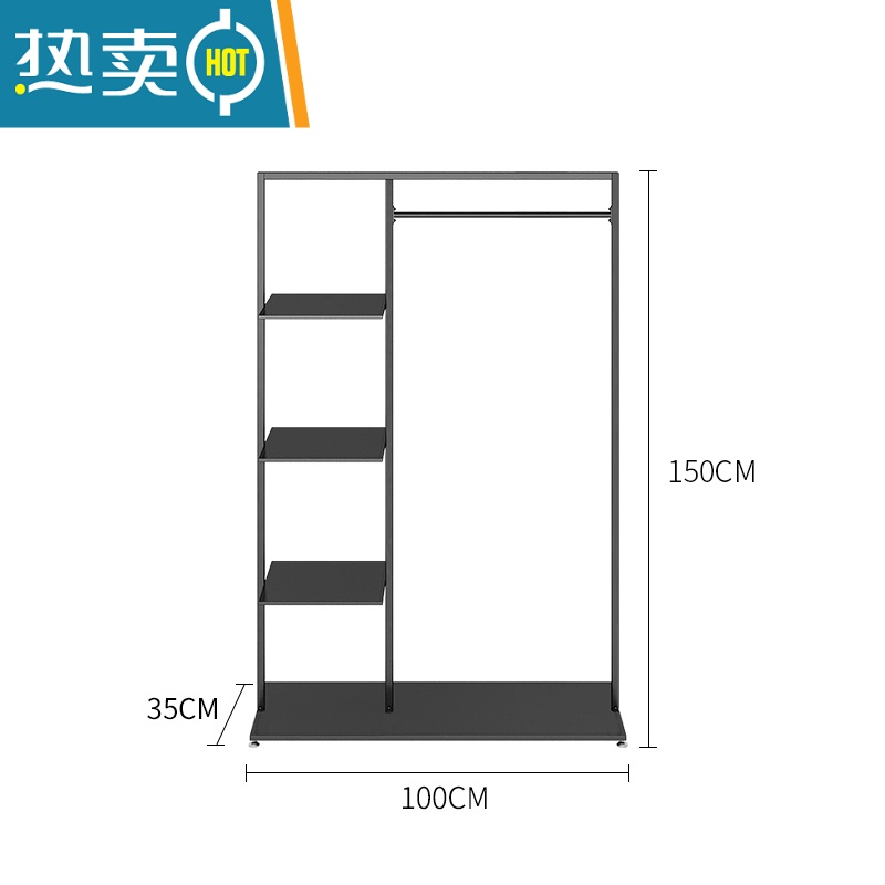 敬平衣架落地卧室内置衣架铁艺衣帽架家用简易单杆式晾衣杆挂衣服架子 小三板长100*高155/(黑色)