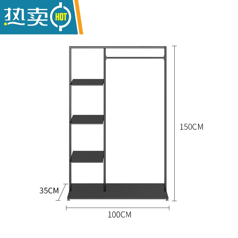 敬平衣架落地卧室内置衣架铁艺衣帽架家用简易单杆式晾衣杆挂衣服架子 小三板长100*高155/(黑色)