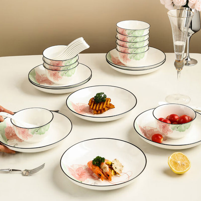 尚陵 (SHANG LING) 芙蓉赋系列餐具 16件套(6碗+4盘+6勺+6彩盒+1礼品袋)高清大图
