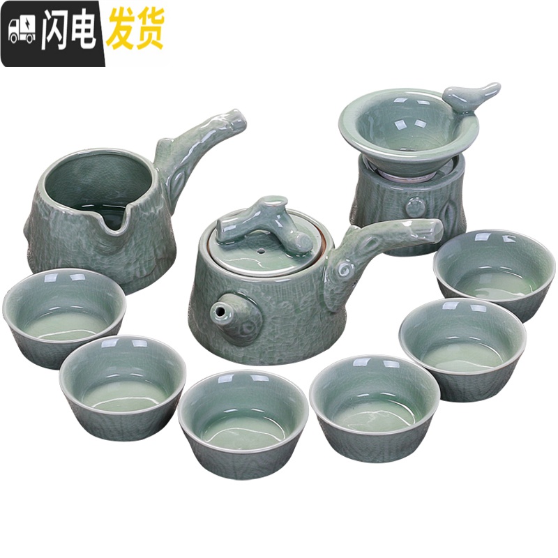 三维工匠家用整套哥窑陶瓷茶具套装汝窑功夫茶杯冰裂釉茶壶茶道盖碗礼盒 哥窑古树款14件套配盖碗茶道高清大图