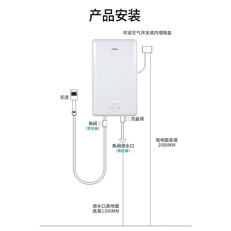 四季沐歌(MICOE)电热水器速热式扁桶双胆20升 家用智能即热恒温卫生间大水量淋浴洗澡机节能家电 5500W快速加热高清大图