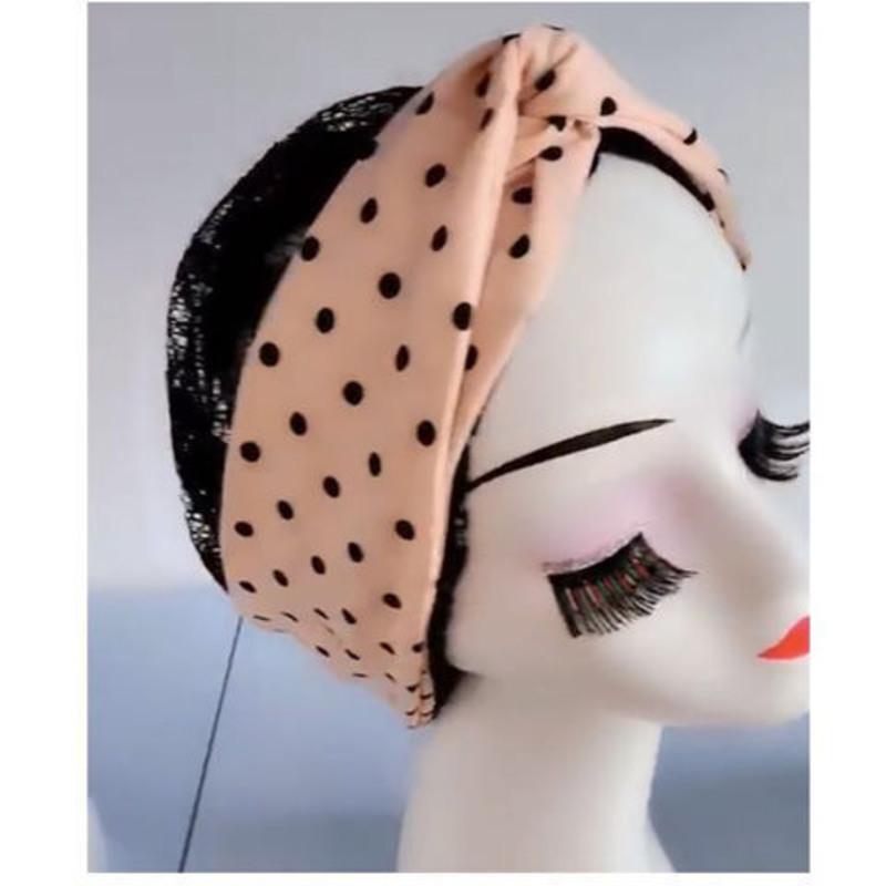 穆斯林发带帽纱巾帽子回族头巾帽波点蕾丝韩版包头帽盖头帽头巾帽黑色