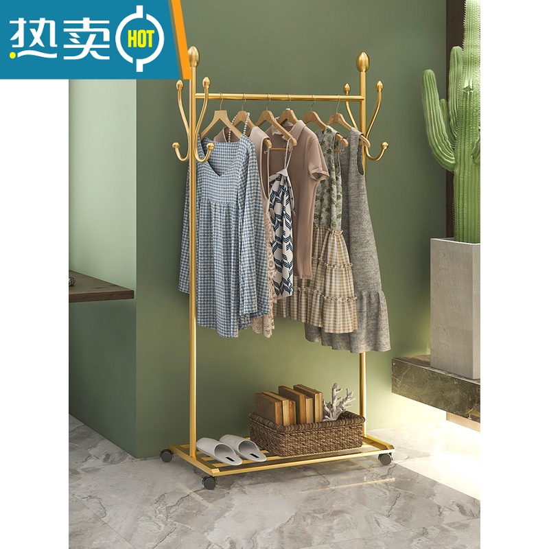 敬平衣架落地卧室内晾衣架家用阳台挂衣杆简易衣架单杠式晒挂衣服架子 YMJ-93纳米金长60高170高清大图