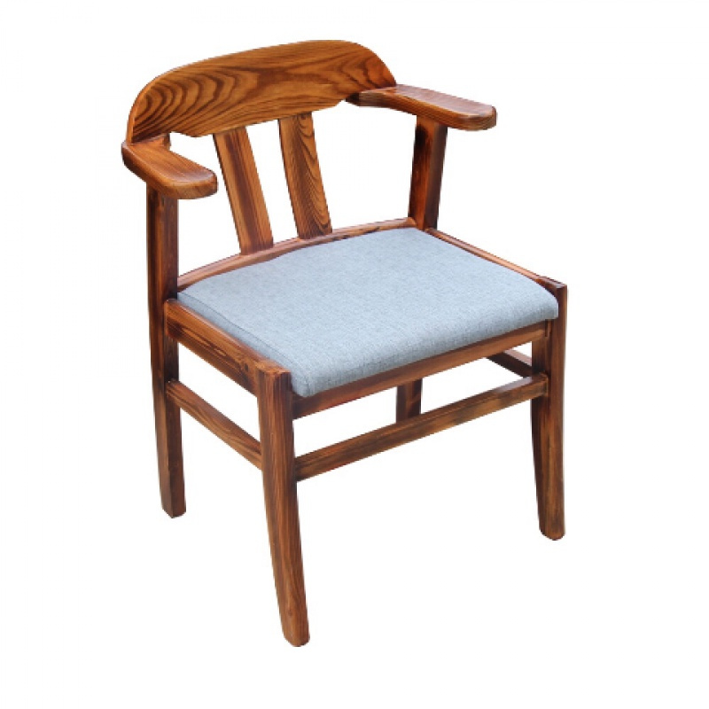 实木椅子现代简约家用餐椅复古闪电客休闲办公原木带扶手靠背椅子