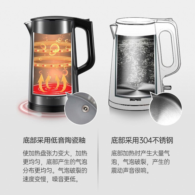 苏泊尔(SUPOR)电热水壶 1.7L大容量高端品质 触控调温低音烧水养生实时显温 食品级不锈钢电水壶SW-17J63A