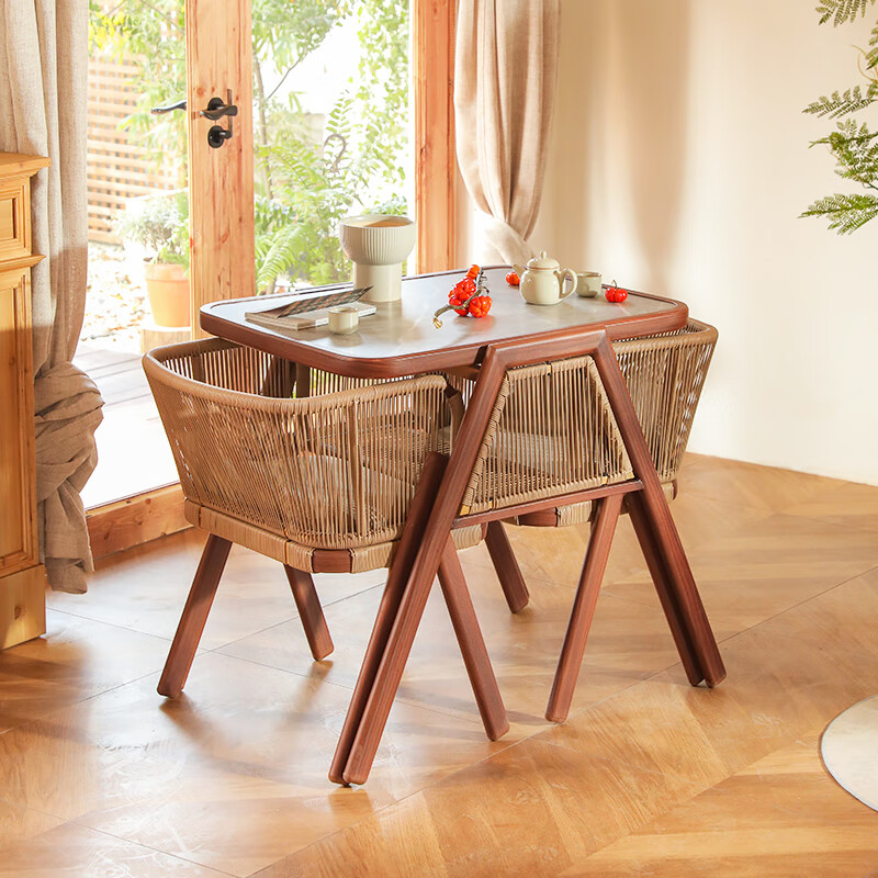 金菲罗格 阳台小桌椅三件套组合休闲藤椅一桌二椅户外庭院桌椅 2把落梅椅+观云茶几高清大图