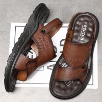 新款凉鞋男士夏季真皮沙滩鞋2024休闲爸爸防滑厚底凉拖鞋一件 棕色 39