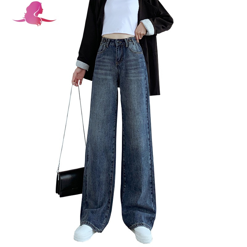 艳如飞大码牛仔裤女胖mm200斤宽松女裤牛仔阔腿裤女高腰显瘦垂感拖地