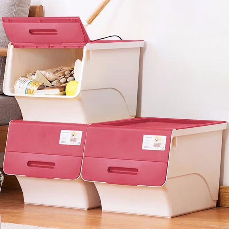 茶花(CHAHUA)塑料衣物收纳箱棉被整理箱34L 红色 3个装