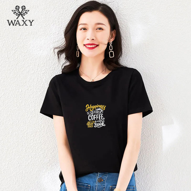 WAXY纯棉短袖t恤女2022年夏装新款韩版洋气正肩ins百搭时尚上衣潮