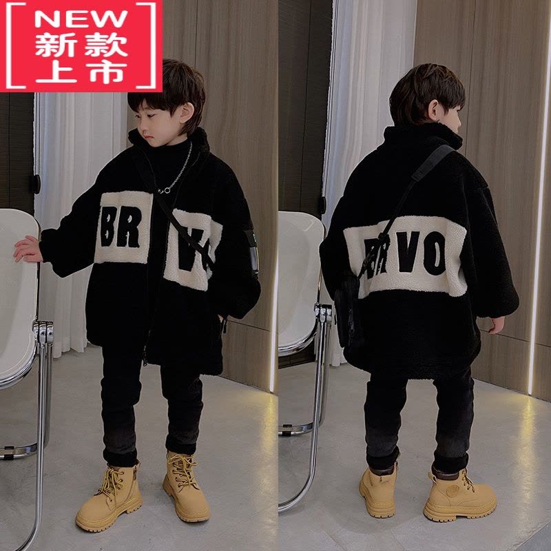 可莉允男童冬装羊羔毛外套儿童炸街上衣加厚中大童洋气棉服童装韩版冬季图片