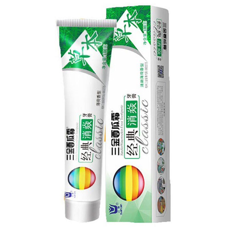 三金西瓜霜草本消焱牙膏100g家庭装消炎美bai白牙膏去除牙齿渍口气清新成人装