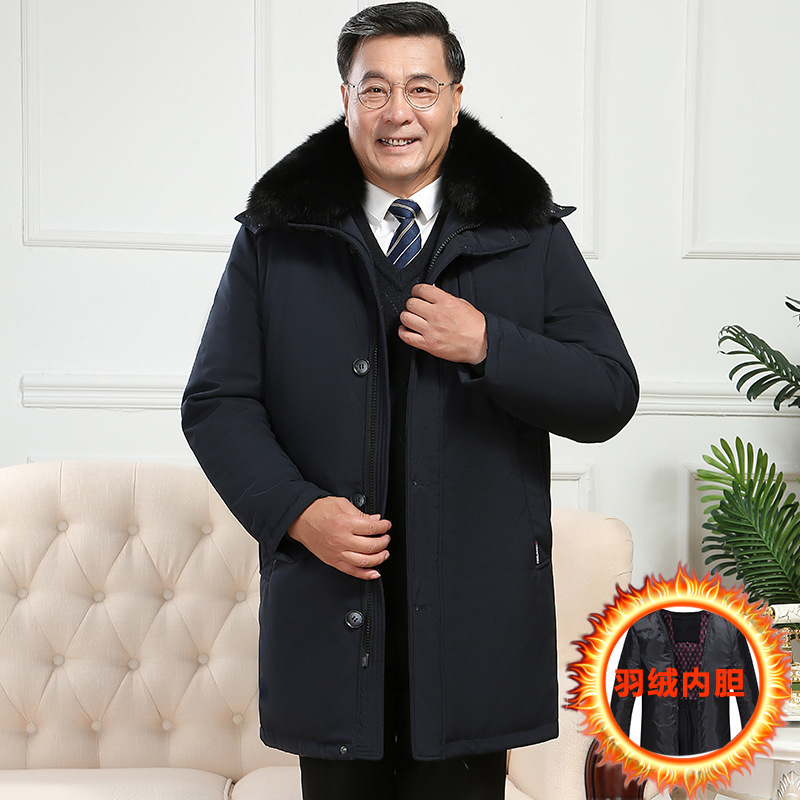 JPDUN吉普盾中老年人羽绒服男新款中长款活里活面拆卸爸爸装40-50-6070岁外套_609 L 藏蓝