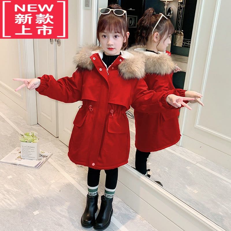 可莉允女童加绒外套冬季儿童洋气棉衣棉袄加厚毛领派克服中长款冬装棉服图片