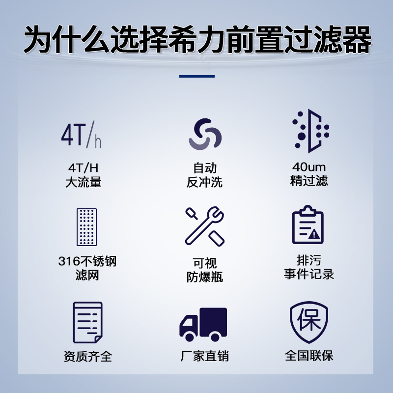 希力前置过滤器XL-T16大流量家用全屋净化自来水滤水机免拆中央净水器40微米全自动反冲洗
