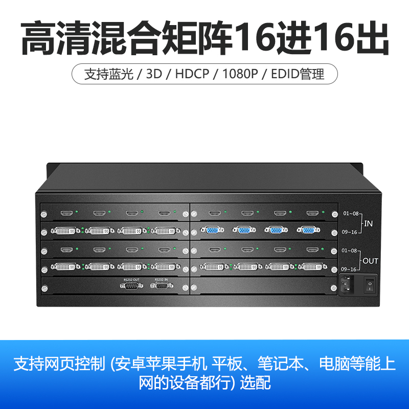 信特安XTA1616BDN 高清混合矩阵视频切换器HDMI/VGA/DVI16进16出插卡