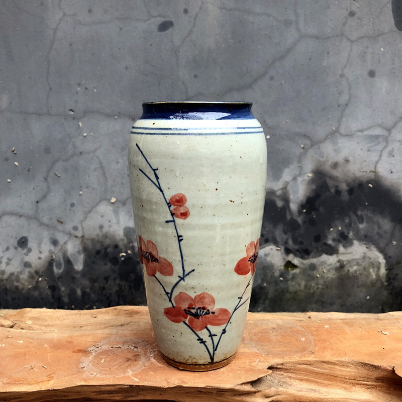复古青花瓷陶瓷花器做旧景德镇手绘花瓶小摆件鲜花干花水培花 三维工匠 红梅