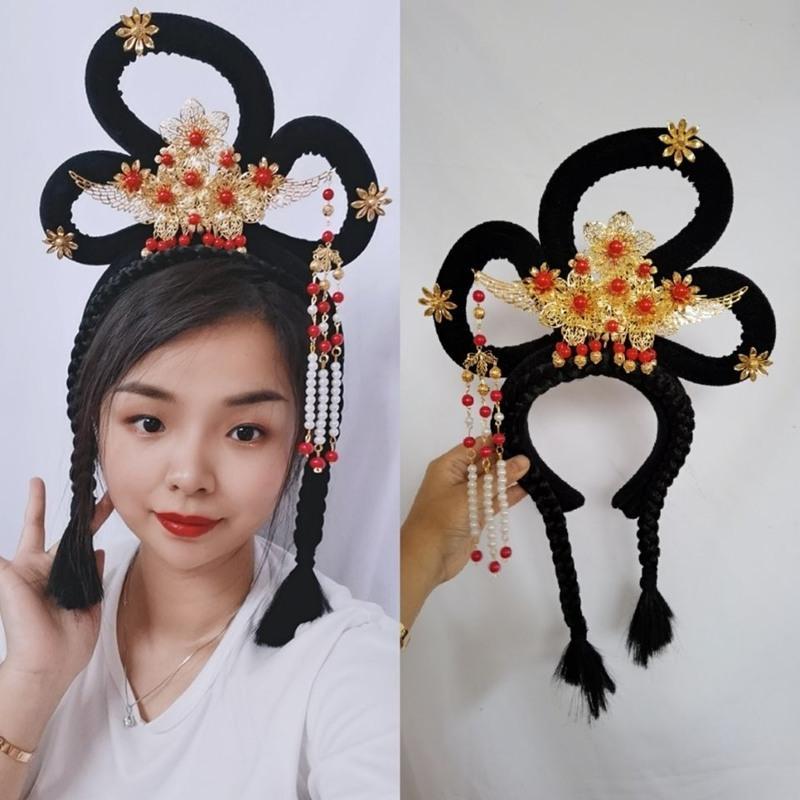 戏剧头饰假发戏曲花旦头古代小姐发饰黄梅戏头饰古装仙女嫦娥头饰