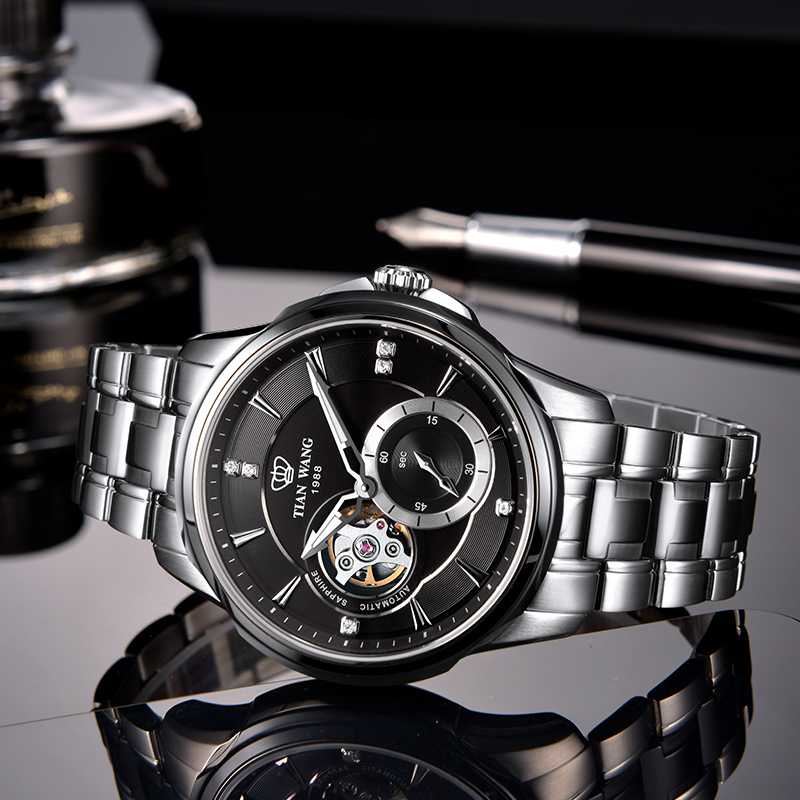 天王表轮时代系列专柜同款自动机械男表蝴蝶扣钢带品牌镂空男士手表