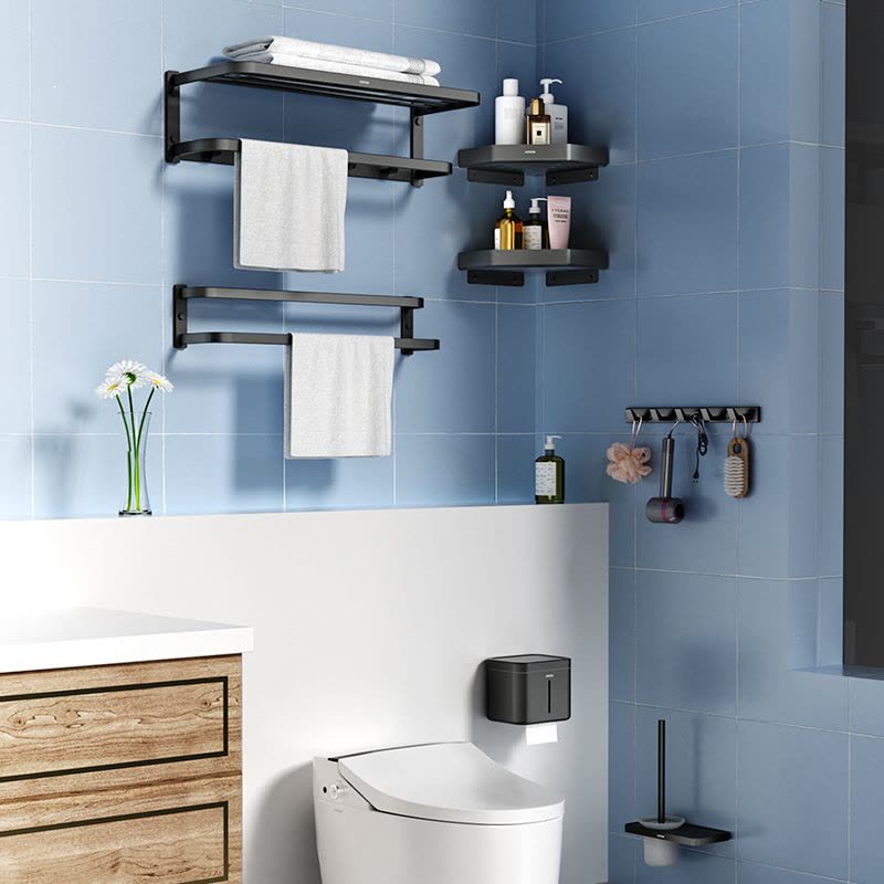 箭牌卫浴(ARROW)毛巾架黑色轻奢浴巾架免打孔壁挂式毛巾架浴室置物架卫浴挂衣钩浴室卫生间置物架三角篮图片