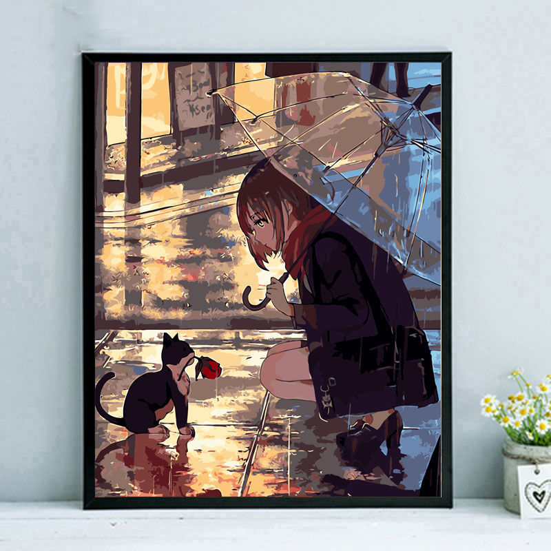 diy数字油画手绘填色卡通人物唯美少女客厅装饰油彩画