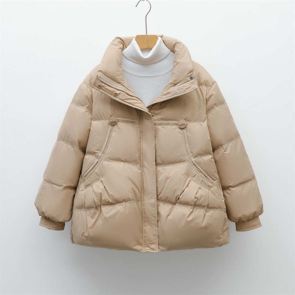 90白鸭绒新国标女式简约纯色短款羽绒服女外套高清大图