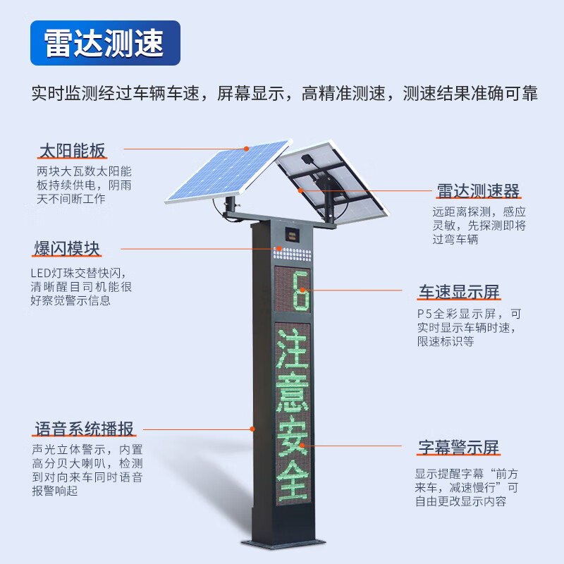 启功智能测速仪自动雷达抓拍实时同步测速超速雷达测速屏高清大图