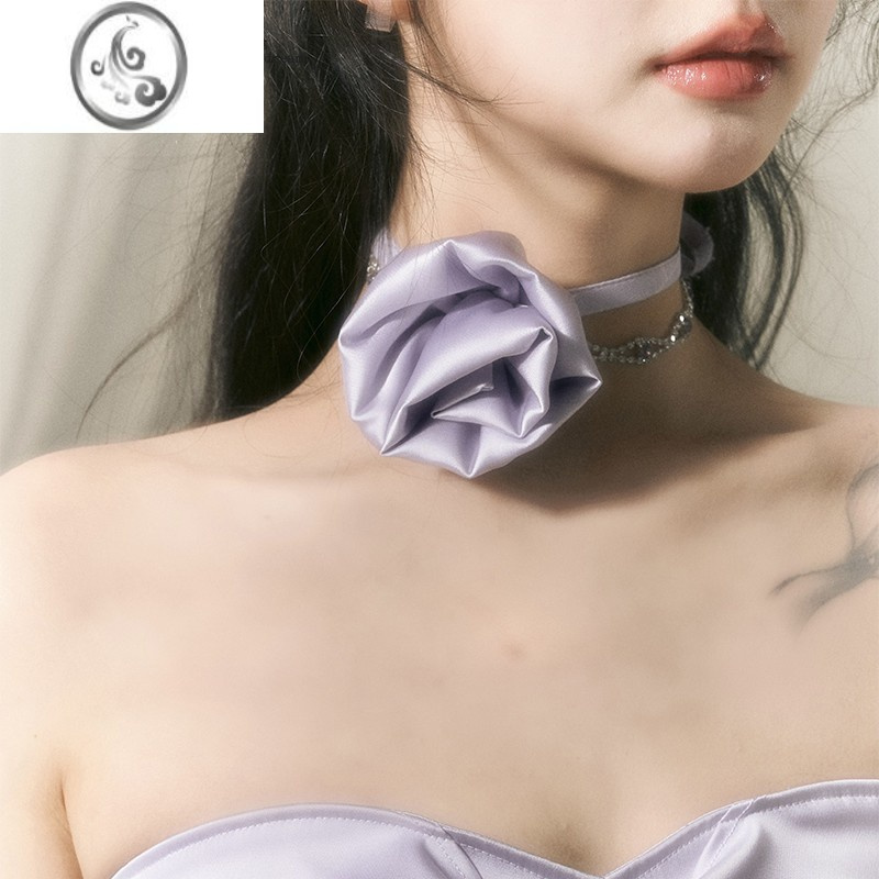 JiMiBB BLUE 原创设计 蕾丝玫瑰花朵颈脖装饰花系脖choker项圈项链