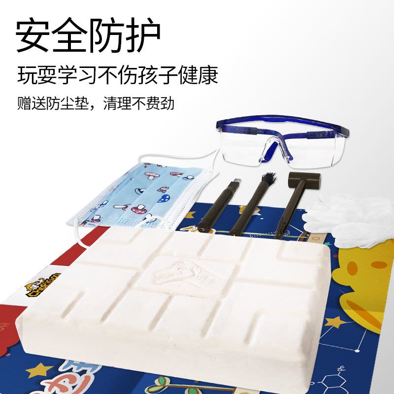 恐龙化石考古科学实验科技制作创客DIY石膏挖掘模型玩具 三角龙+考古化石套装图片