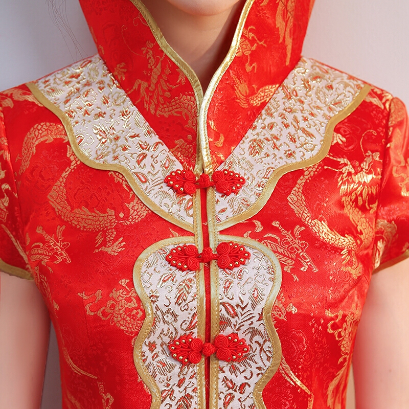 敬酒服新娘礼服中式婚纱2018夏季新款新娘旗袍龙凤褂短款大码显瘦短袖