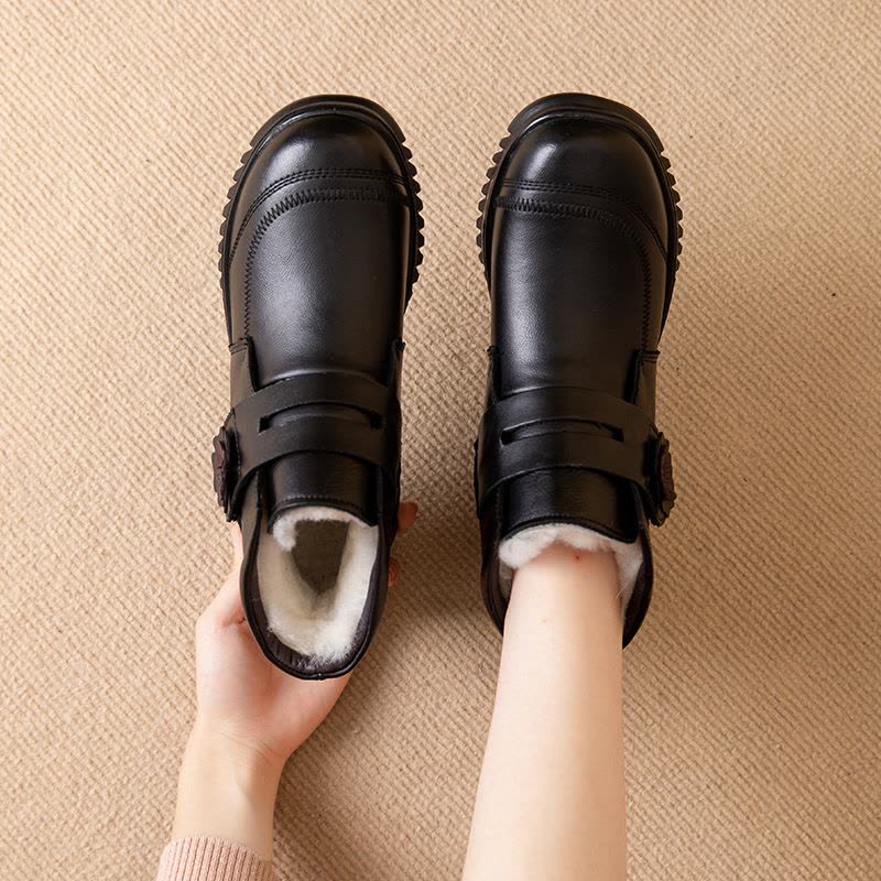 新款牛皮妈妈棉鞋真羊毛软底防滑中老年魔术贴女鞋厂家直销批发图片