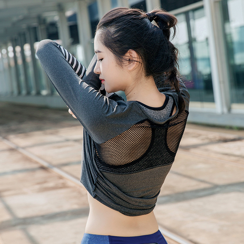 大码宽松跑步T恤健身瑜伽服运动上衣长袖紧身衣女速干