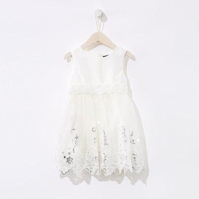 [2件2折价:38]米喜迪mecity童装春新款女童网纱拼蕾丝珠片绣公主风连衣裙