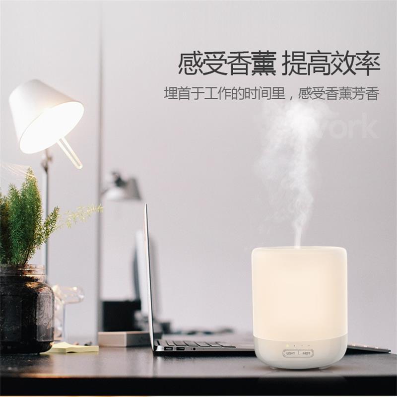 ESCASE 空气加湿器400ml 大容量家用静音 迷你办公室卧室加湿 7彩夜灯兼香薰加湿 微佃雾水 陶瓷白