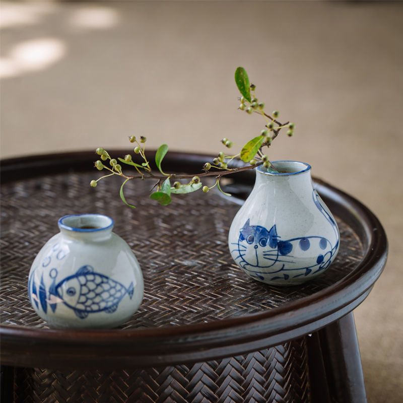 放心青花陶瓷小花瓶ins文艺手绘干花插花瓶摆件客厅桌面装饰品