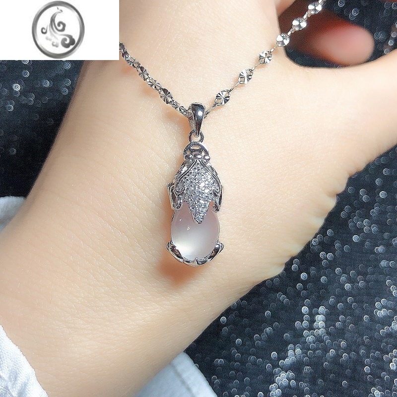 JiMi情人节礼物气质款925银银白冰透玛瑙项链貔貅白玉髓锁骨链 女 加长款冰透貔貅项链加长45+5cm调节