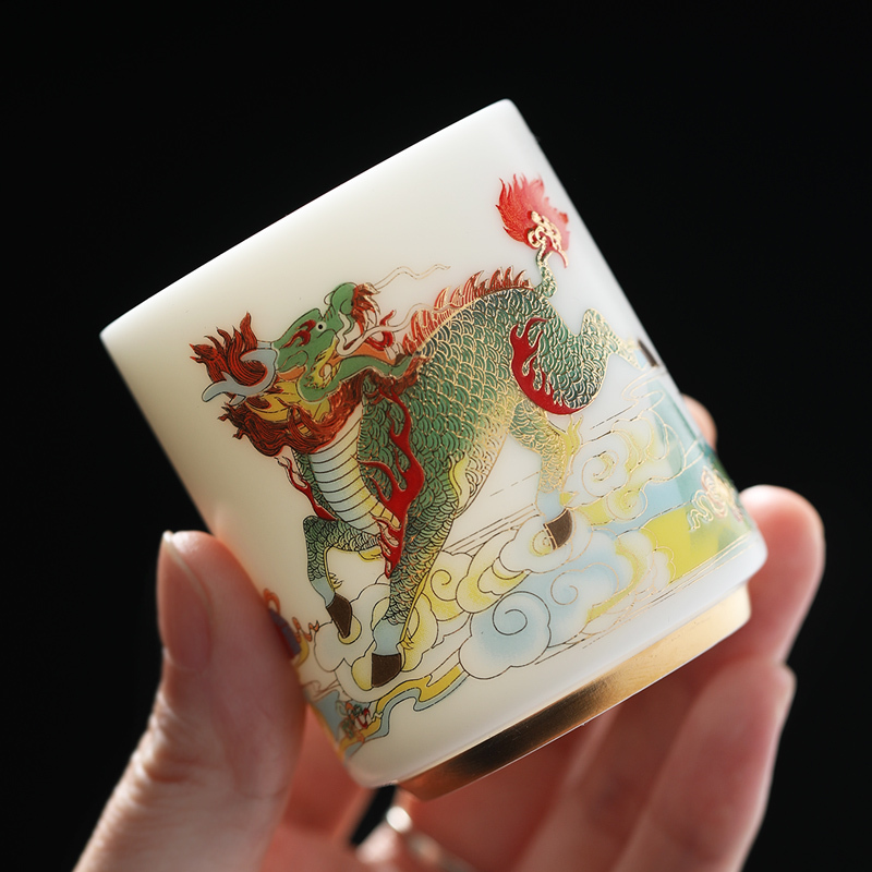MULTIPOTENT主人杯中国白陶瓷茶具羊脂玉如脂玉功夫茶具高升杯(吉祥如意)