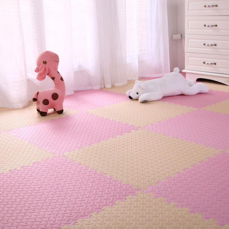 泡沫地垫拼接拼图家用卧室铺地板海绵垫子加厚地毯儿童爬行爬爬垫_8_872_526 60*60*1.2cm【12片送24根边条】 米+粉