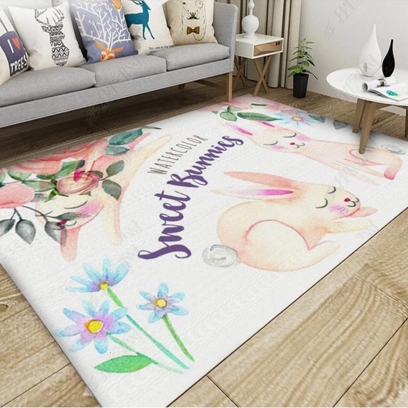 美帮汇北欧客厅地毯沙发茶几垫子简约防滑卧室床边地垫满铺房间家用 卡通兔子 1.4x2米